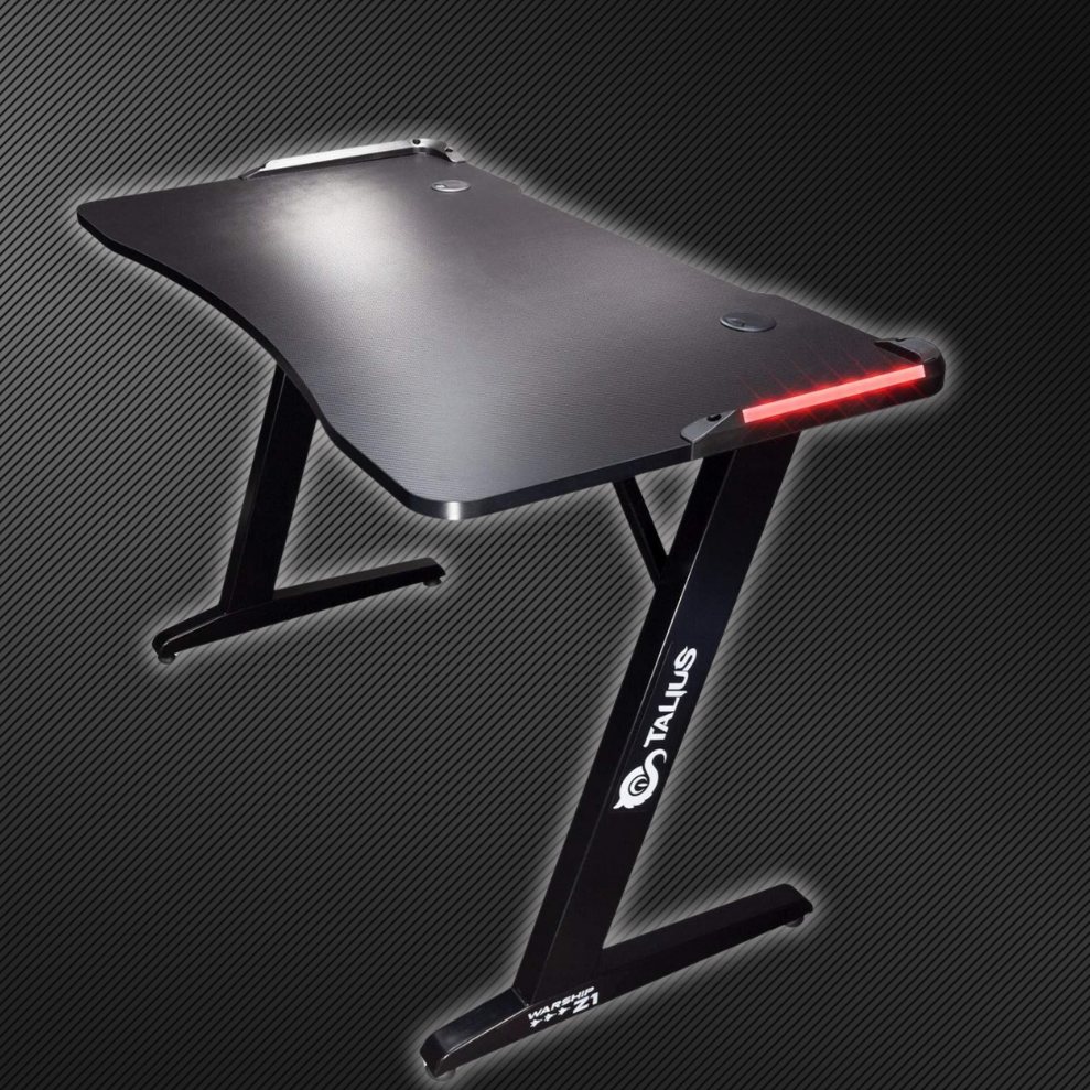 Talius Warship Z1 Gaming Table – Carbon Fibre Finish with RGB LED Lighting